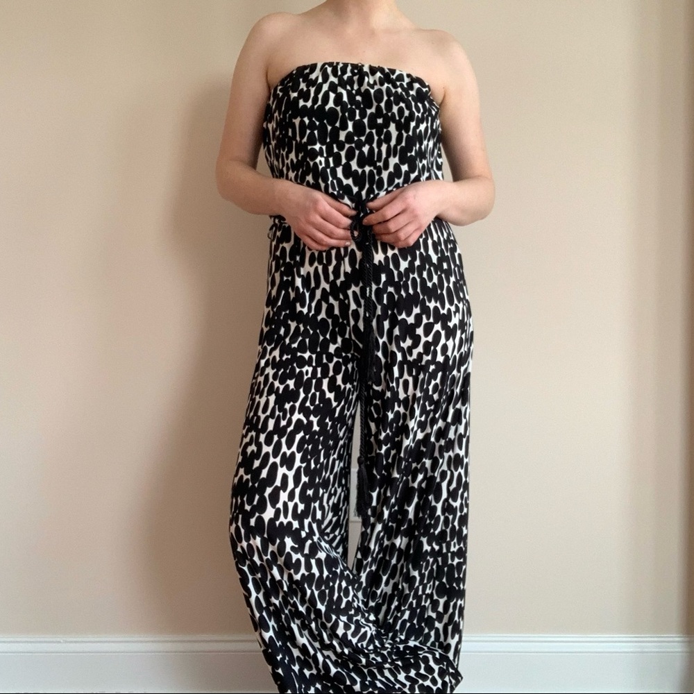 Ariella Black and White Strapless Wide Leg Jumpsuit